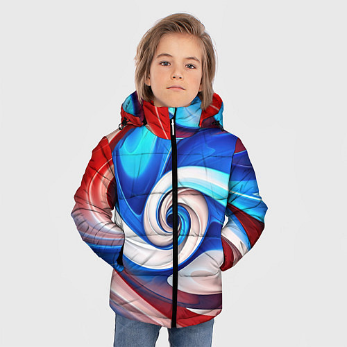 Зимняя куртка для мальчика Волны в цвете флага РФ / 3D-Светло-серый – фото 3