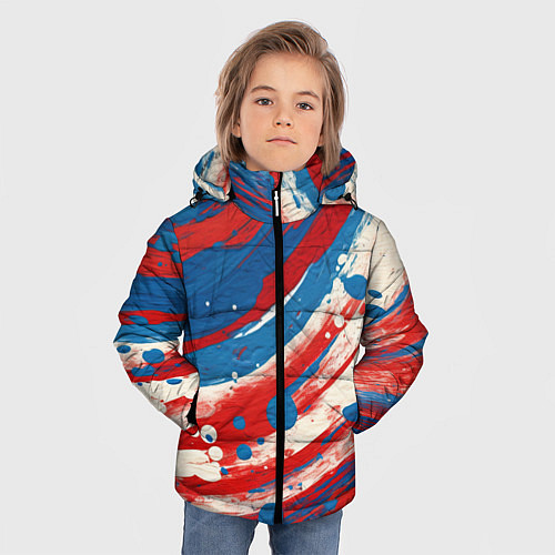 Зимняя куртка для мальчика Краски в цветах флага РФ / 3D-Черный – фото 3