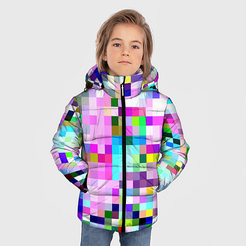 Зимняя куртка для мальчика Пиксельная яркая абстракция / 3D-Черный – фото 3