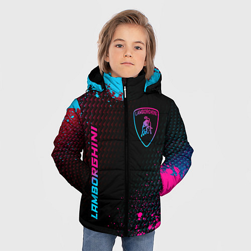 Зимняя куртка для мальчика Lamborghini - neon gradient: надпись, символ / 3D-Черный – фото 3