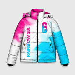 Куртка зимняя для мальчика Rainbow Six neon gradient style: надпись, символ, цвет: 3D-черный