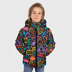 Куртка зимняя для мальчика Halloween colorful pumpkins, ghosts, spiders, цвет: 3D-черный — фото 2