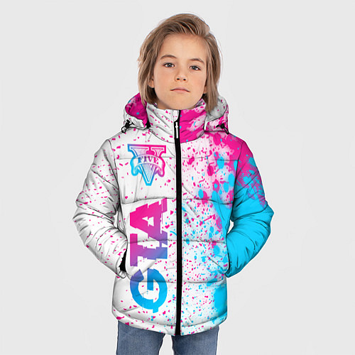 Зимняя куртка для мальчика GTA neon gradient style: по-вертикали / 3D-Черный – фото 3