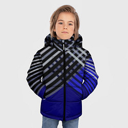 Куртка зимняя для мальчика Белые и серые полосы на синем фоне, цвет: 3D-красный — фото 2