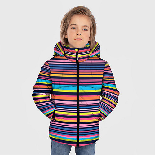 Зимняя куртка для мальчика Яркие полоски / 3D-Черный – фото 3
