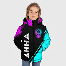 Куртка зимняя для мальчика Анна и неоновый герб России: надпись, символ, цвет: 3D-черный — фото 2