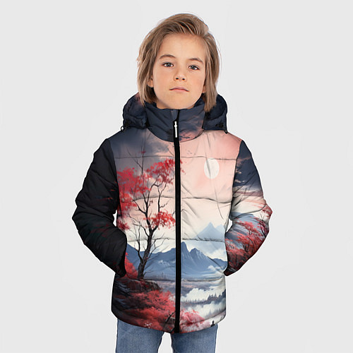 Зимняя куртка для мальчика Луна над горами / 3D-Черный – фото 3