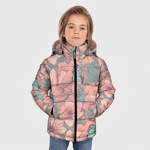 Зимняя куртка для мальчика Паттерн с бабочками и цветами / 3D-Черный – фото 3