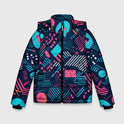 Куртка зимняя для мальчика Абстракция синяя паттерн, цвет: 3D-светло-серый