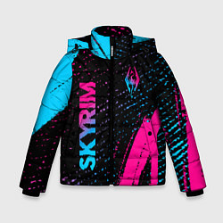 Куртка зимняя для мальчика Skyrim - neon gradient: надпись, символ, цвет: 3D-черный