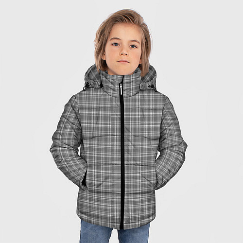 Зимняя куртка для мальчика Клетка серая / 3D-Черный – фото 3