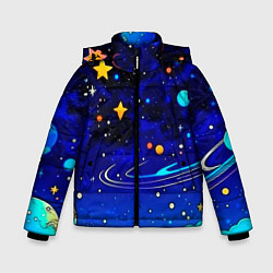 Куртка зимняя для мальчика Мультяшный космос темно-синий, цвет: 3D-черный