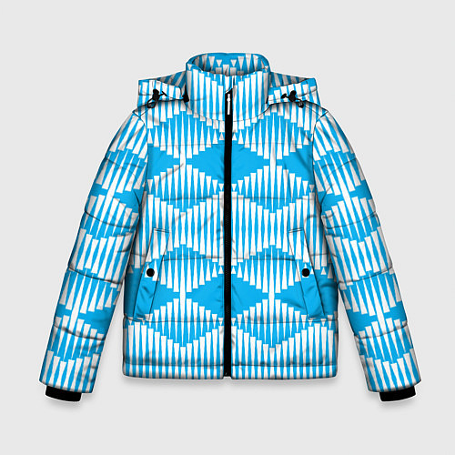 Зимняя куртка для мальчика Бирюзовые белые объемные ромбы / 3D-Светло-серый – фото 1