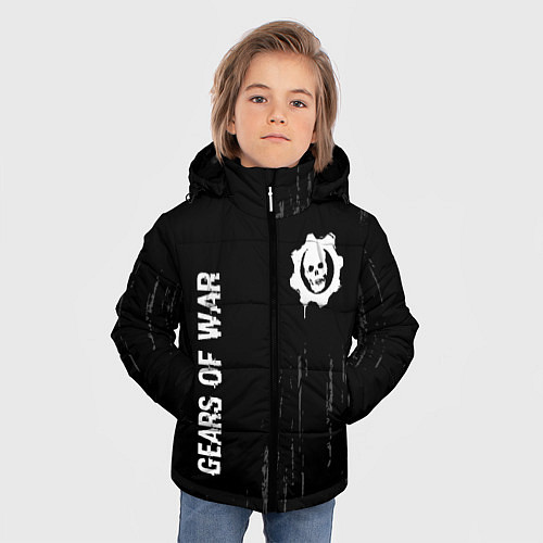 Зимняя куртка для мальчика Gears of War glitch на темном фоне: надпись, симво / 3D-Черный – фото 3