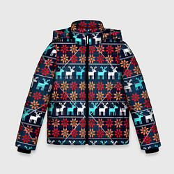 Куртка зимняя для мальчика Новогодние олени и снежинки узор, цвет: 3D-светло-серый