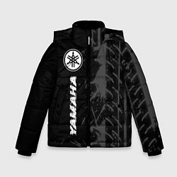 Куртка зимняя для мальчика Yamaha speed на темном фоне со следами шин: по-вер, цвет: 3D-черный