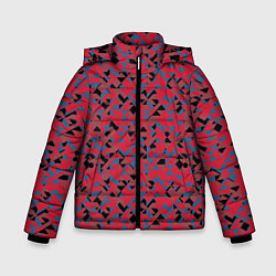 Зимняя куртка для мальчика Черные и синие треугольники на красном