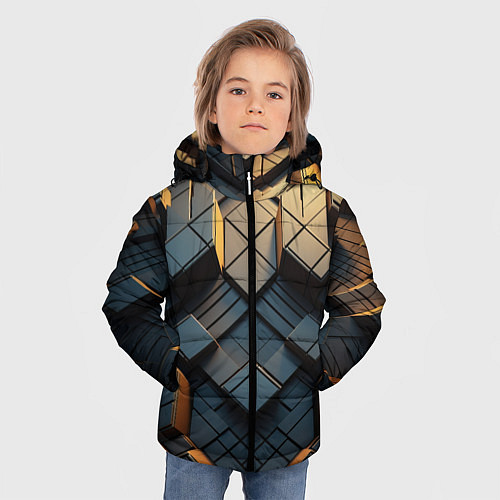 Зимняя куртка для мальчика Объемные кубы / 3D-Светло-серый – фото 3