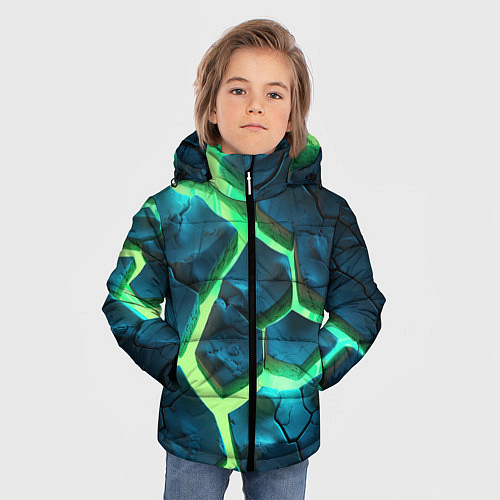 Зимняя куртка для мальчика Яркий зеленый разлом плит / 3D-Черный – фото 3