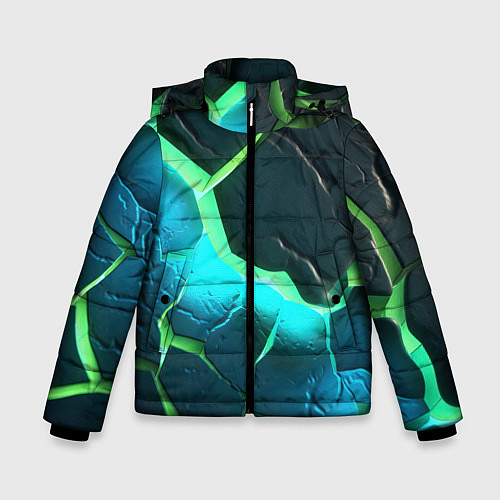 Зимняя куртка для мальчика Зеленое неоновое свечение из зеленых плит / 3D-Светло-серый – фото 1