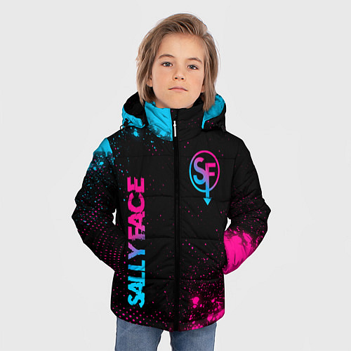 Зимняя куртка для мальчика Sally Face - neon gradient: надпись, символ / 3D-Черный – фото 3