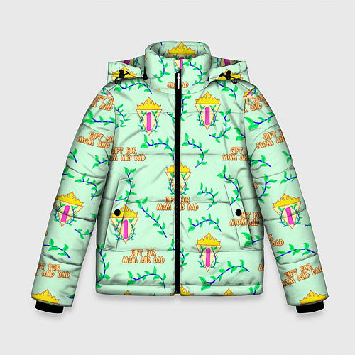 Зимняя куртка для мальчика Я подарок для мамы и папы - текст паттерн / 3D-Светло-серый – фото 1