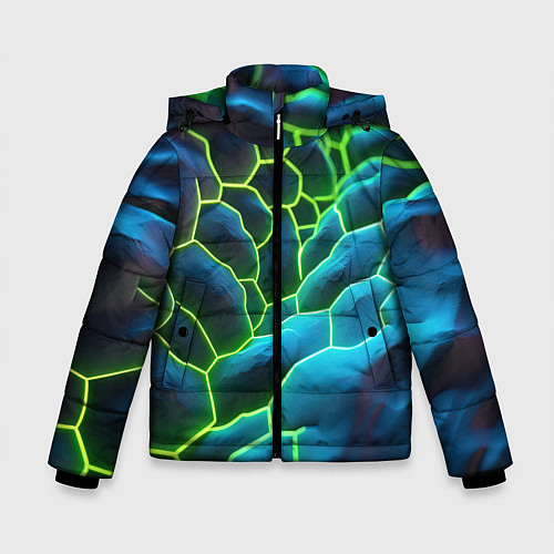 Зимняя куртка для мальчика Зеленые текстурные плиты / 3D-Светло-серый – фото 1