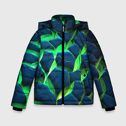 Зимняя куртка для мальчика Разломленные зеленые плиты / 3D-Светло-серый – фото 1