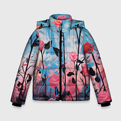 Куртка зимняя для мальчика Цветочная аура, цвет: 3D-черный