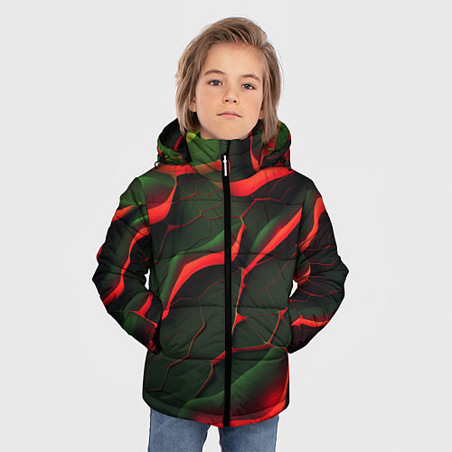 Зимняя куртка для мальчика Объемные зеленые плиты / 3D-Черный – фото 3