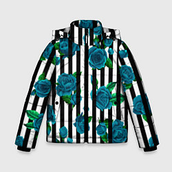Куртка зимняя для мальчика Полосы и бирюзовые розы, цвет: 3D-светло-серый