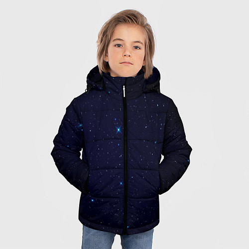 Зимняя куртка для мальчика Тёмный космос и синие звёзды / 3D-Черный – фото 3