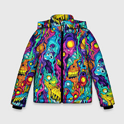 Куртка зимняя для мальчика Кислотные психоделические черепа, цвет: 3D-светло-серый