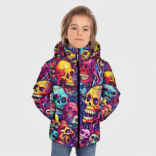 Зимняя куртка для мальчика Кислотные деформированные черепа / 3D-Черный – фото 3