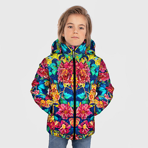 Зимняя куртка для мальчика Зеркальный цветочный паттерн - мода / 3D-Черный – фото 3