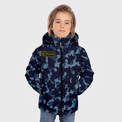 Зимняя куртка для мальчика Камуфляж с нашивкой - Владимир / 3D-Светло-серый – фото 3