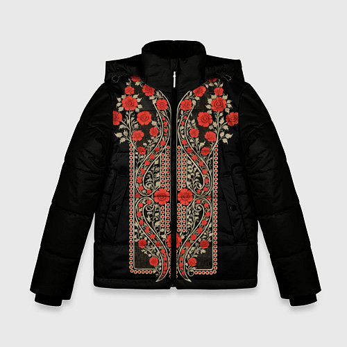 Зимняя куртка для мальчика Растительный цветочный орнамент - красные розы на / 3D-Светло-серый – фото 1