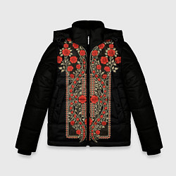 Куртка зимняя для мальчика Растительный цветочный орнамент - красные розы на, цвет: 3D-черный