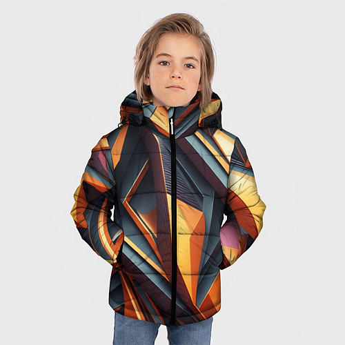 Зимняя куртка для мальчика Разноцветная 3D геометрия узоров метавселенной / 3D-Черный – фото 3