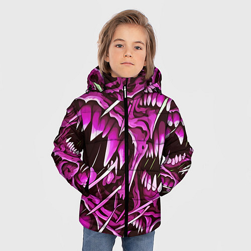 Зимняя куртка для мальчика Розовые кислотные клыки / 3D-Черный – фото 3