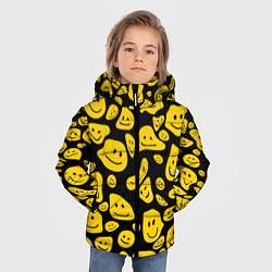 Куртка зимняя для мальчика Расплывающиеся смайлы на черном, цвет: 3D-светло-серый — фото 2