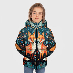 Куртка зимняя для мальчика Две лисички в стиле фолк арт, цвет: 3D-черный — фото 2