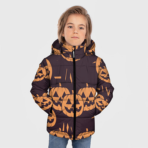 Зимняя куртка для мальчика Фонарь джек в грандж стиле halloween тыква cartoon / 3D-Черный – фото 3