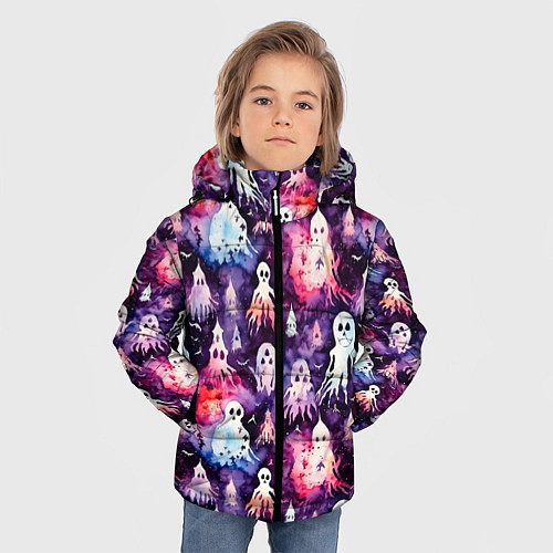 Зимняя куртка для мальчика Хэллоуин Акварельные привидения / 3D-Красный – фото 3