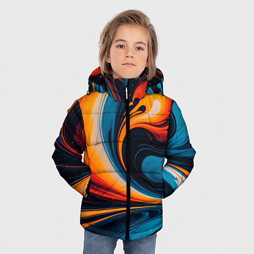 Зимняя куртка для мальчика Жидкая стихия огонь и вода / 3D-Светло-серый – фото 3