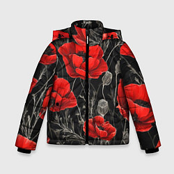 Куртка зимняя для мальчика Красные маки на темном фоне, цвет: 3D-черный