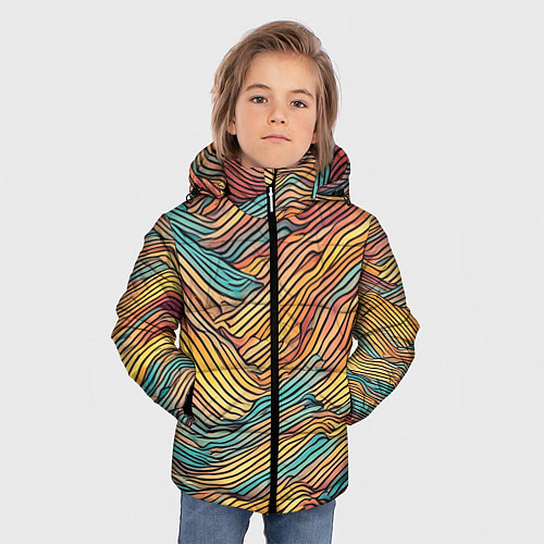 Зимняя куртка для мальчика Разноцветные волнистые линии / 3D-Черный – фото 3