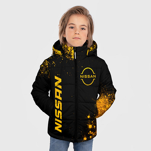Зимняя куртка для мальчика Nissan - gold gradient: надпись, символ / 3D-Черный – фото 3