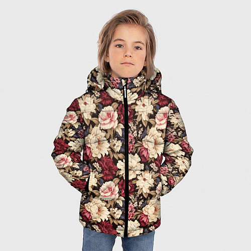 Зимняя куртка для мальчика Винтажные цветы паттерн / 3D-Красный – фото 3