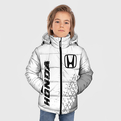 Зимняя куртка для мальчика Honda speed на светлом фоне со следами шин: надпис / 3D-Черный – фото 3